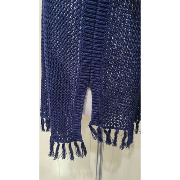 Tommy Bahama Blue Oversized Crochet Tunic Knit Fringe Kaftan Cover-Up Top‎ S/M - Picture 6 of 8